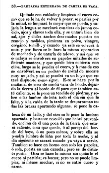 Una ricetta della Barbacoa de Cabeza del 1836, dal libro di cucina messicana “Nuevo y Sencillo Arte de Cocina, Repostería y Refrescos” di Antonia Carrillo.