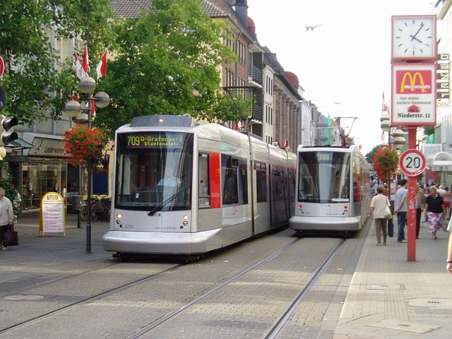 Rheinbahn tram in downtown Neuss.