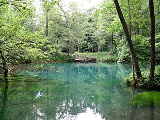 Main source of the Rhume Spring with blue-green colouration Rhumequelle Rhumspringe.jpg