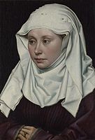 Robert Campin (ok. 1375 – 1444), Portret mlade ženske (v paru z možem), 1430–1435. Van der Weydnov slog je temeljil na Campinovem.