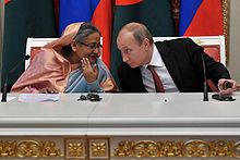 Sheikh Hasina with Russian President Vladimir Putin during her visit to Kremlin on 15 January 2013. Russia-Bangladeshi talks Moscow 2013-01-15 11.jpeg