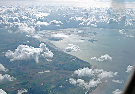 The Wash looking WSW from over Hunstanton. The Great Ouse and Nene are visible running south.