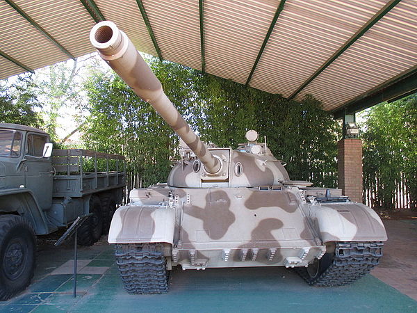 A captured Cold War era T-54/55 tank