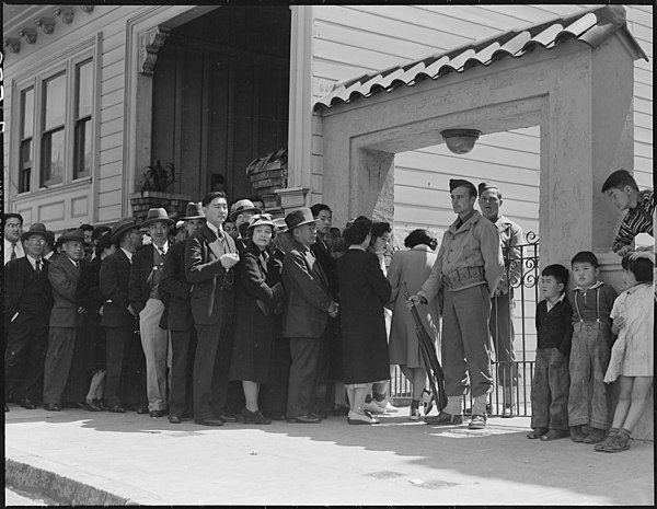 Japantown residents being relocated to Japanese American internment camps in 1942, during World War II.
