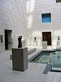 One example of institutions created by governments as part of a country's cultural policy is the creation and ongoing funding of national galleries and museums. Pictured is an interior display area of the National Gallery of Canada. Sculpture courtyard in National Gallery 2005.jpg