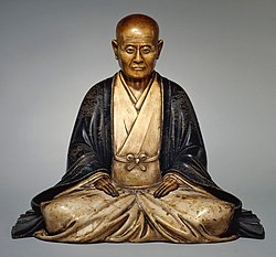 Sculpture of a chonin, a middle class of mainly merchants that emerged in Japan during the Edo period. Early 18th century. Sculpture of a Retired Townsman as a Lay Buddhist, 17th-18th century.jpg