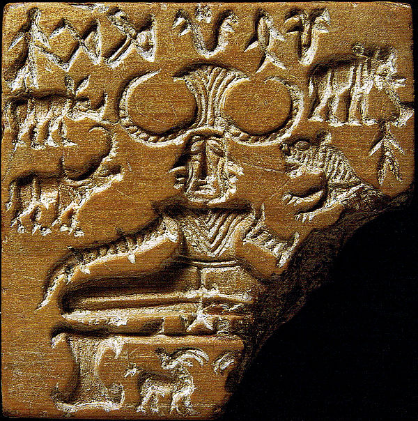 The so-called Pashupati seal, showing a seated and possibly ithyphallic figure, surrounded by animals.