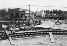 Streetcar tracks under construction, Jasper Avenue and 109 Street, 1913 Streetcar tracks under construction, Jasper Avenue, 1913.png