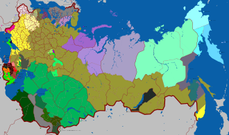 Map of subdivisions of the Russian Empire by largest ethnolinguistic group (1897) Subdivisions of the Russian Empire by largest ethnolinguistic group (1897).svg