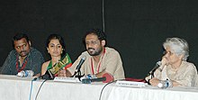 Sumitra Bhave and Sunil Sukthankar of the film Badha addressing a press conference at Black Box ,Kala Academy on the occasion of 37th International Film Festival of India (IFFI-2006) in Panaji, Goa on December 2, 2006.jpg