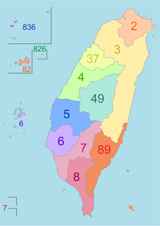 Telephone area codes in Taiwan, 台湾の市外局番