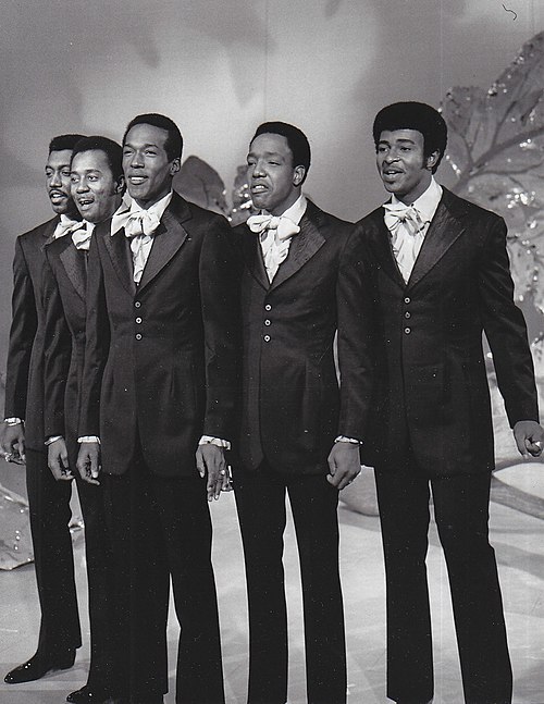 The Temptations perform on The Ed Sullivan Show in September 1969. Left to right: Otis Williams, Melvin Franklin, Eddie Kendricks, Paul Williams, and 