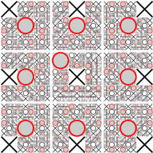 Optimal strategy for player O. Player O can only force a win or draw by playing in the center first. Tictactoe-O.svg