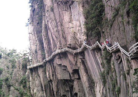 Tourist steps built on the cliffs of Huangshan