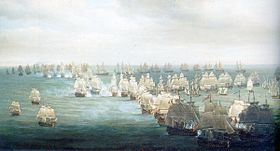 The Battle of Trafalgar, depicted here in its opening phase Trafalgar1.jpg