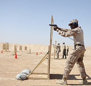 Weaver stance Two-handed stance for use when firing handguns