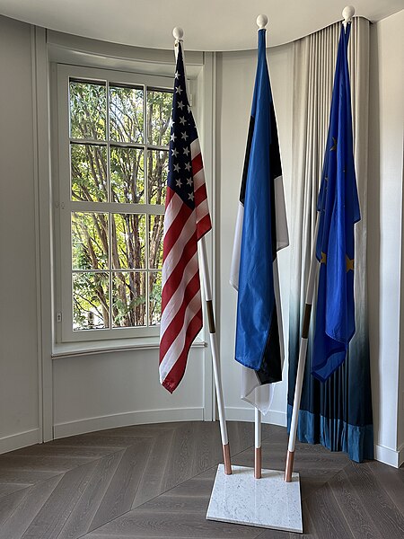 File:US, Estonia and EU flags at the Estonian Embassy in Washington, D.C. (53606436734).jpg