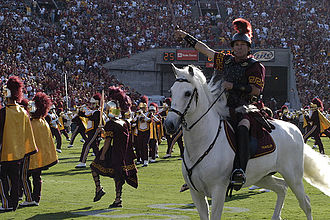 USC mascot Traveler with Trojan Warrior and The Spirit of Troy Usctravelerandband.jpg