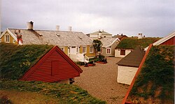 Vardøhus Fortress with the city's sole tree, which is wrapped before each winter.