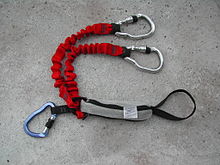 Petzl's "via ferrata lanyard set" with attached "energy absorber" ViaFerrataLanyardPetzlScorpio.jpg