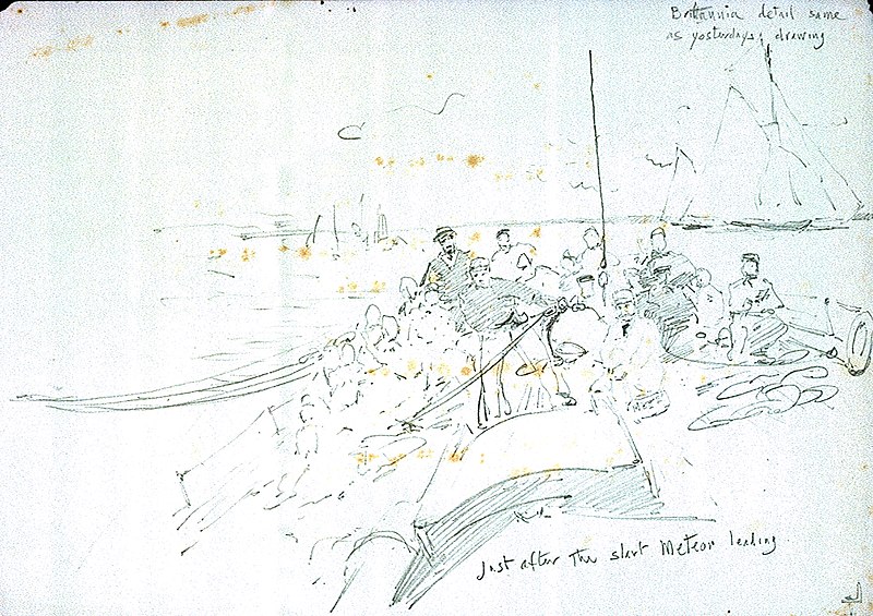 File:Yacht race, showing the view aft on the deck of Kaiser Wilhelm II's 'Meteor' at Cowes, 1893, with 'Britannia' behind RMG PV0232.jpg