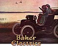 "Baker Electrics" electric automobile with two women at a lake with two ducks in flight ad detail, from- Baker-electric 1911-0515 (cropped).jpg