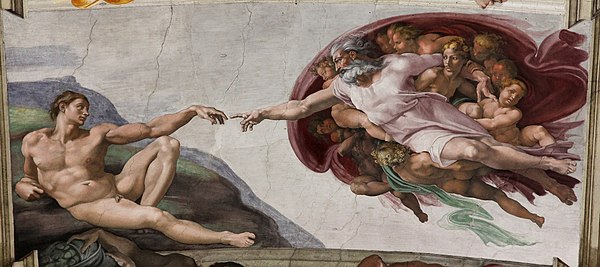 'Adam's Creation Sistine Chapel ceiling' by Michelangelo JBU33cut.jpg