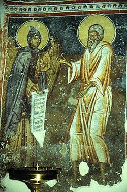 Pakhomiosz és az angyal.(Ikon, 14. század, Zrze, Macedónia)