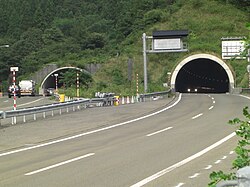 山形県側から撮影。向って左側のトンネルが上りで、右側が下り。