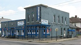 A revitalized building on Prospect Street now houses a local Greek restaurant. 1413-1419 Prospect Street in Indianapolis.jpg