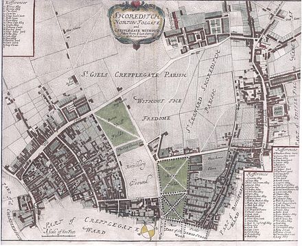 Shoreditch and surrounding area, 1755. The north-eastern part of the map is part of the parish of Shoreditch