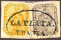 10 & 5 cent. Confed. Granadina issue 1860, oval cancelled LA PLATA FRANCA. Scott 11 & 10.