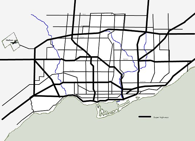 1943 City of Toronto Planning Board plan to criss-cross Toronto and suburbs with highways.