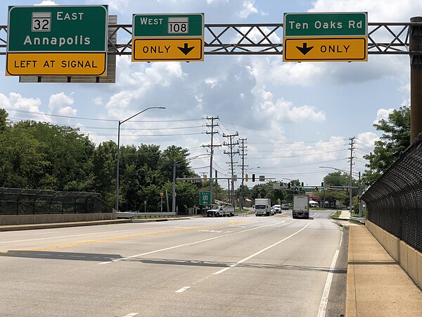 MD 108 westbound at MD 32 in Clarksville