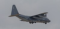 A US Air Force MC-130J Commando II, tail number 10-5714, on final approach at Kadena Air Base in Okinawa, Japan. It is assigned to the 1st Special Operations Squadron at Kadena AB.