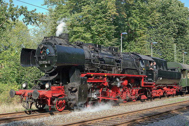 A steam locomotive from East Germany. This class of engine was built in 1942–1950 and operated until 1988.