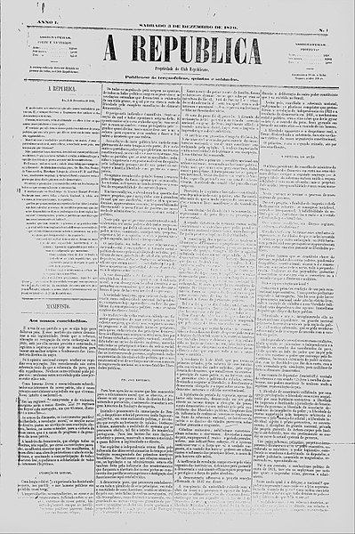 Cover of the newspaper "A Republica" containing the manifesto
