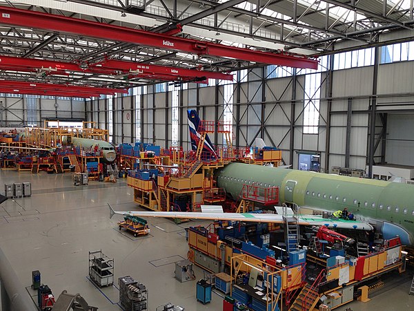 An Airbus A321 on final assembly line 3 in the Airbus Hamburg-Finkenwerder plant