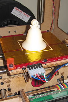 An ABS 3D bell manufactured with a 3D printer ABS Printed Bell on Makerbot ThingOMatic.jpg