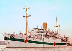 Mary 14, 1943: Australian hospital ship Centaur sunk by Japanese sub, 268 medical personnel killed AHS Centaur 1944.jpg