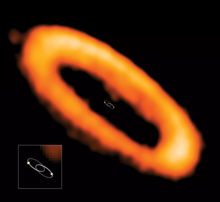 The circumbinary disk around AK Scorpii, a young system in the constellation Scorpius. The image of the disk was taken with ALMA. AK Scorpii.png