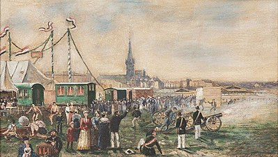 Весёлая ярмарка в Дюссельдорфе — картина Адольфа Севера (1874)