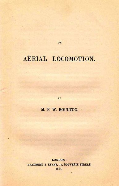 Boulton's 1864 paper, "On Aërial Locomotion" describing several designs including ailerons