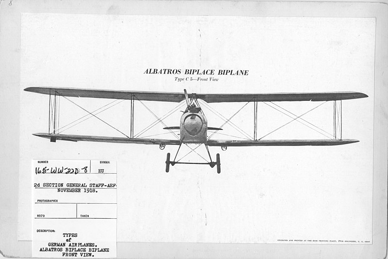 File:Airplanes - Types - Types of German Airplanes. Albatros Biplace Biplane. Front View. From 2d Section General Staff - AEF - November 1918 - NARA - 17342141.jpg