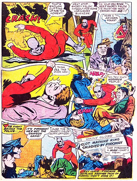 Esempio di pagina di fumetto di un supereroe statunitense degli anni quaranta. America's Best Comics #22 pag. 29 (giugno 1947)