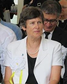 UN Representative for Disarmament Affairs, Angela Kane, at a 2012 ceremony marking the anniversary of the Hiroshima and Nagasaki atomic bombings Angela Kane at Nagasaki Peace Memorial Ceremony.jpg