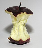 An apple core, part of an apple not usually eaten, containing the seeds Apple stark s.jpg