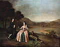 Arthur Devis: Retrato de Sir George e Lady Strickland no parque diante de Boynton Hall, 1751. Ferens Art Gallery. Típica "pintura de conversação"
