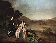 Arthur Devis, Portrait of Sir George and Lady Strickland in the park of Boynton Hall