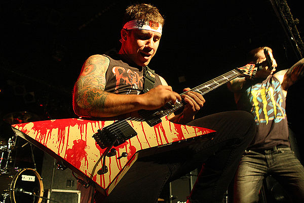 Lead guitarist Dan Jacobs performing a guitar solo in Spain